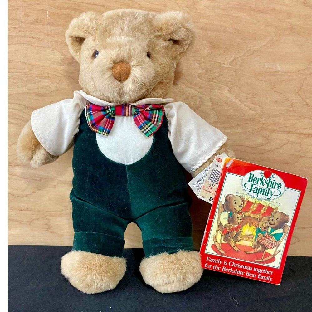 Berkshire Family Christmas Bear Plush 1990 w/ Book & Tags Holiday Teddy Bear